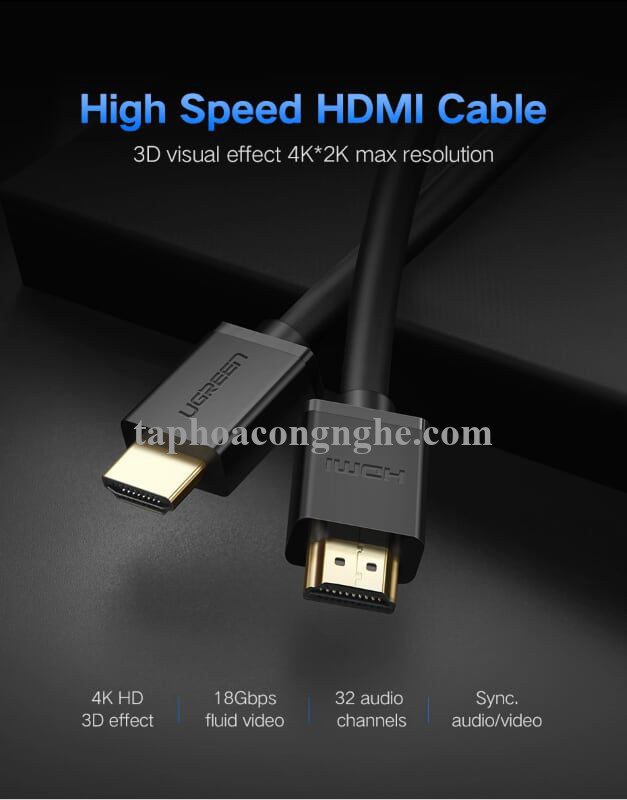Ugreen 10109 5M màu Đen Cáp tín hiệu HDMI chuẩn 1.4 hỗ trợ phân giải 4K * 2K HD104 30010109